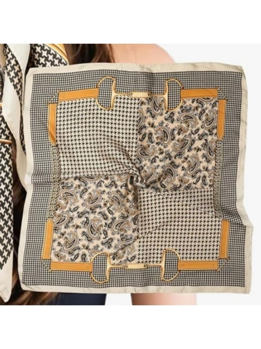 Square Scarf with Windmill Chain, Simple and Thin, Silky Scarf